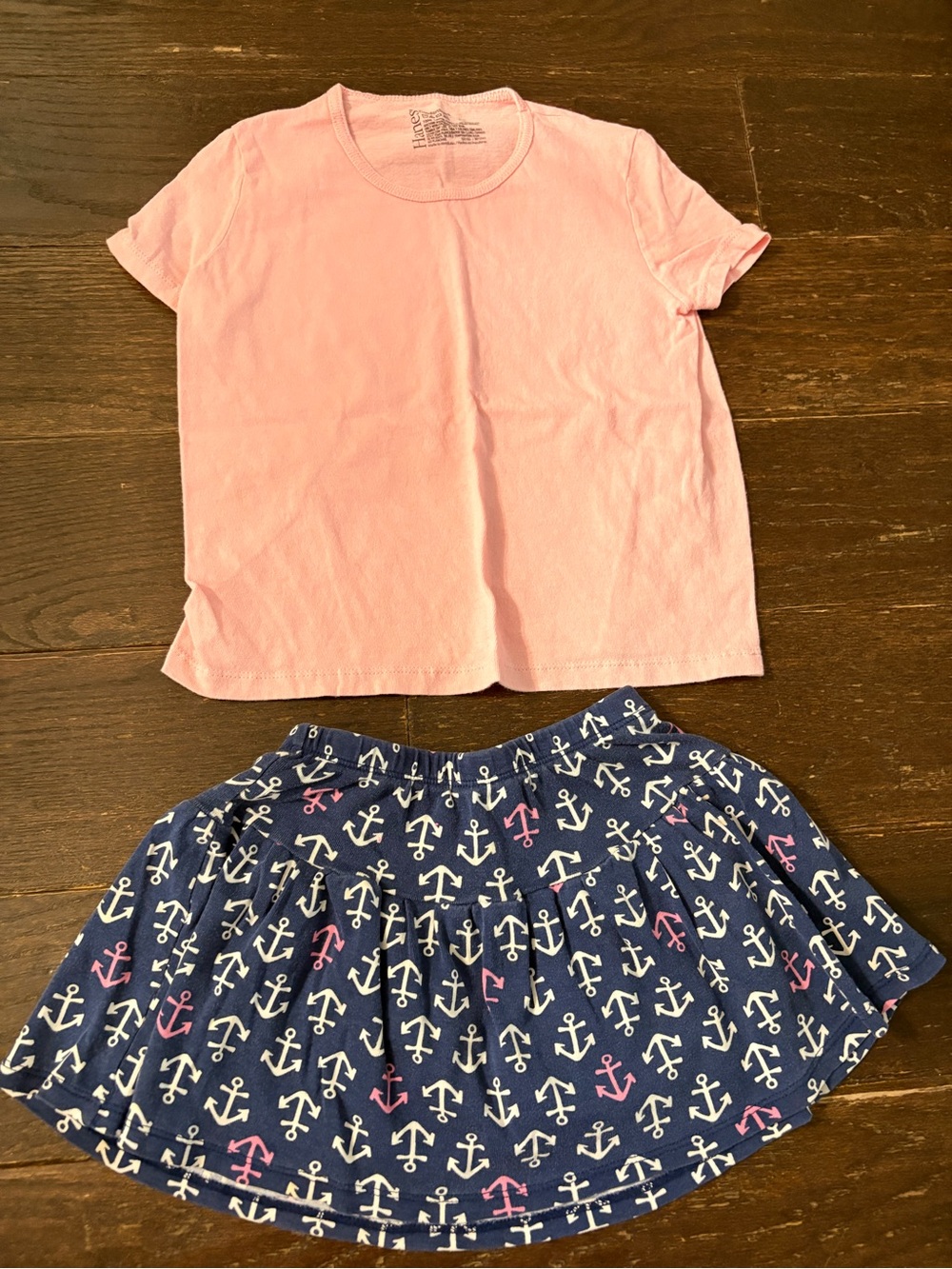 Pink Short Sleeve Tee with Navy Anchor Skirt